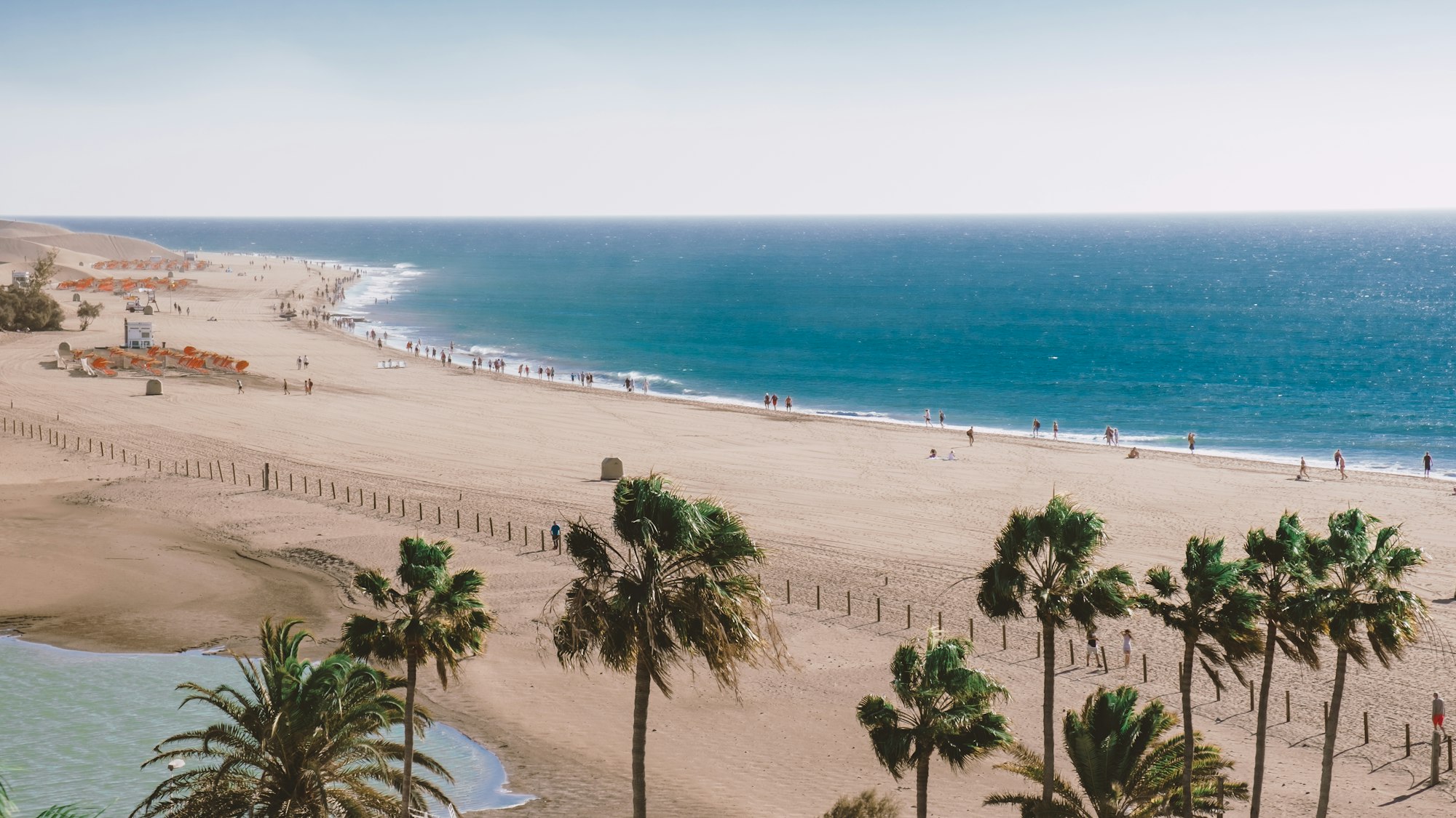 Sand dunes beach of Maspalomas Gran Canaria during sunrise